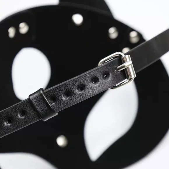 Leather Mask Cat Fox Naughty Fetish Kitty Masquerade Face Black Cosplay Goth New - Picture 7 of 10